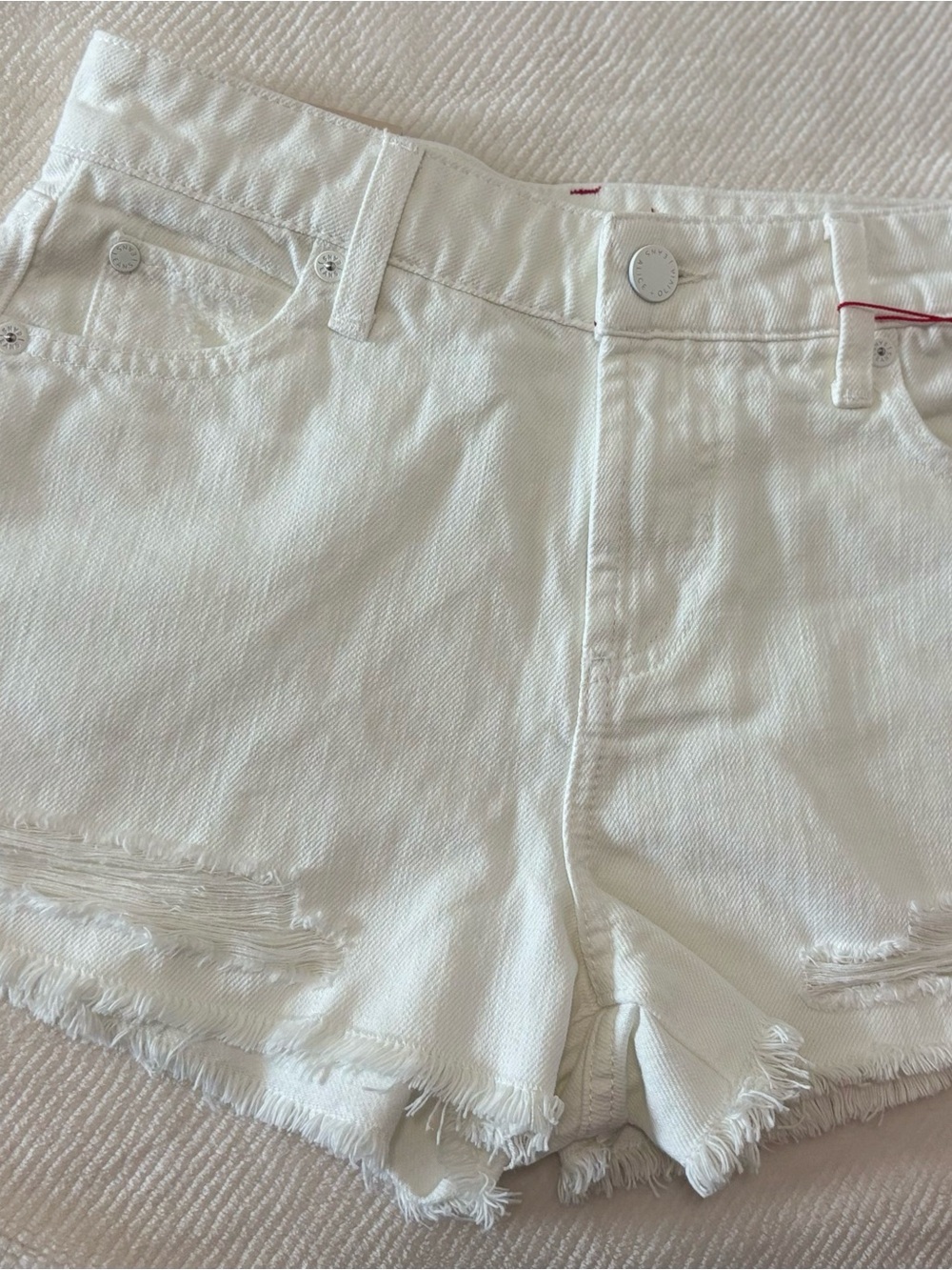 Alice + Olivia White Distressed Frayed-Hem Denim Shorts